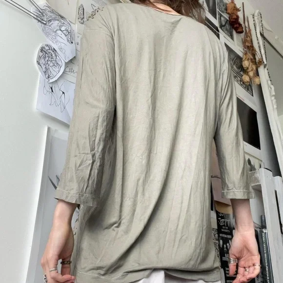 vintage khaki green scale print studded top - Picture 7 of 8